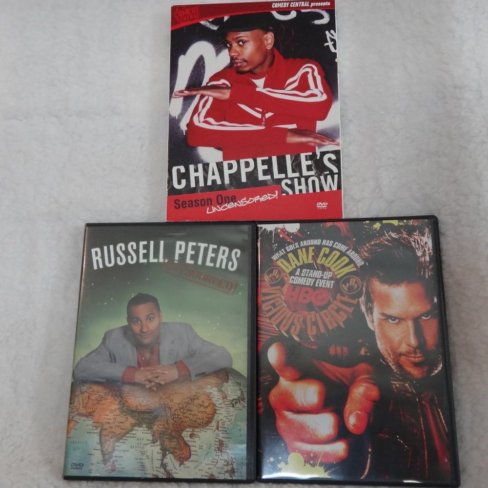 COMEDY DVD 3X LOT DAVE CHAPPELE, DANE COOK, RUSSEL PETERS